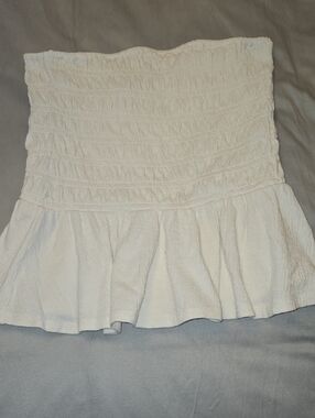 Off White Smocked Peplum Strapless Top
